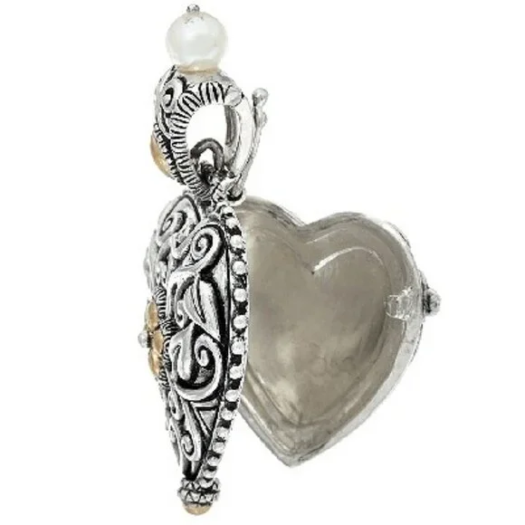 Barbara Bixby 925 Sterling Silver & 18K Gold Heart Locket Enhancer Pendant Pearl - Picture 3 of 11